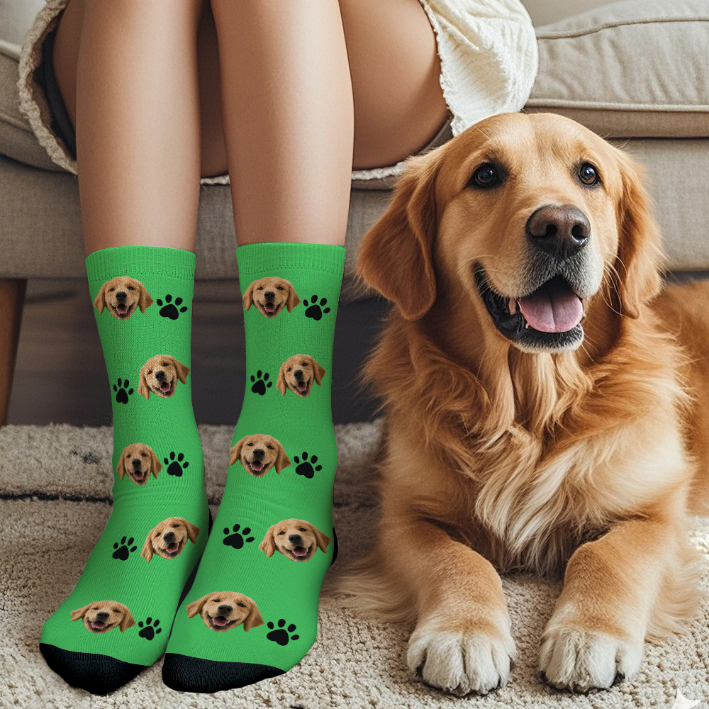 Custom Face Socks Add Pictures Cute Dog Photos Sock Gift for Pet Lover Christmas - mysiliconefoodbag