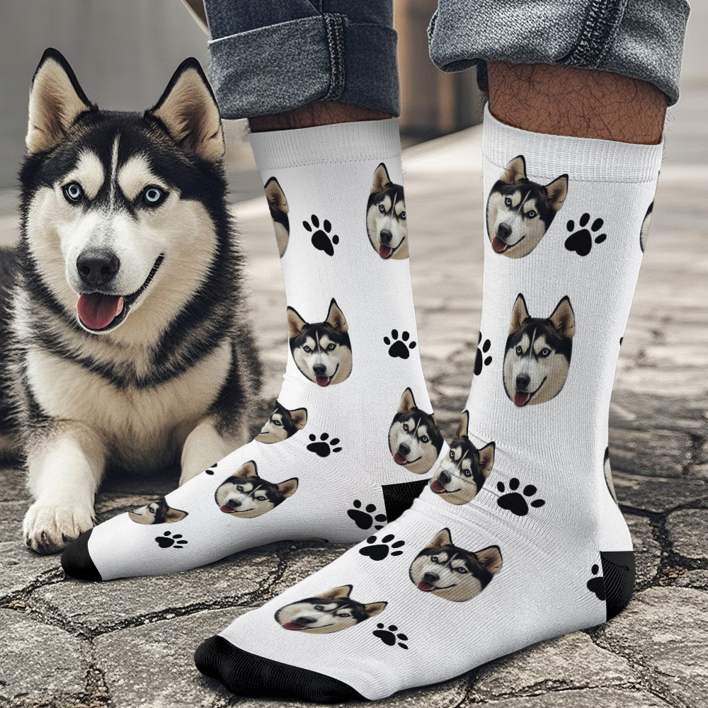 Custom Face Socks Add Pictures Cute Dog Photos Sock Gift for Pet Lover Christmas - mysiliconefoodbag