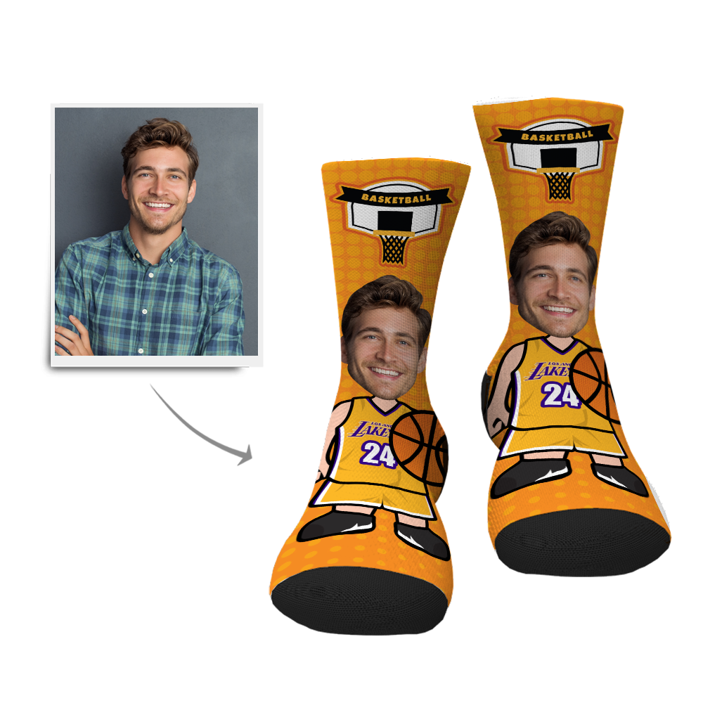Father's Day Gift Personalized Face Socks - Basketball Player - MyPhotoBags