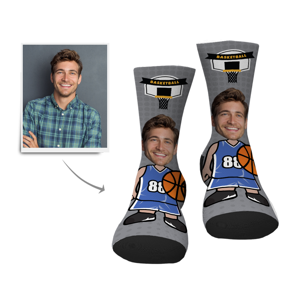 Father's Day Gift Personalized Face Socks - Basketball Player - MyPhotoBags