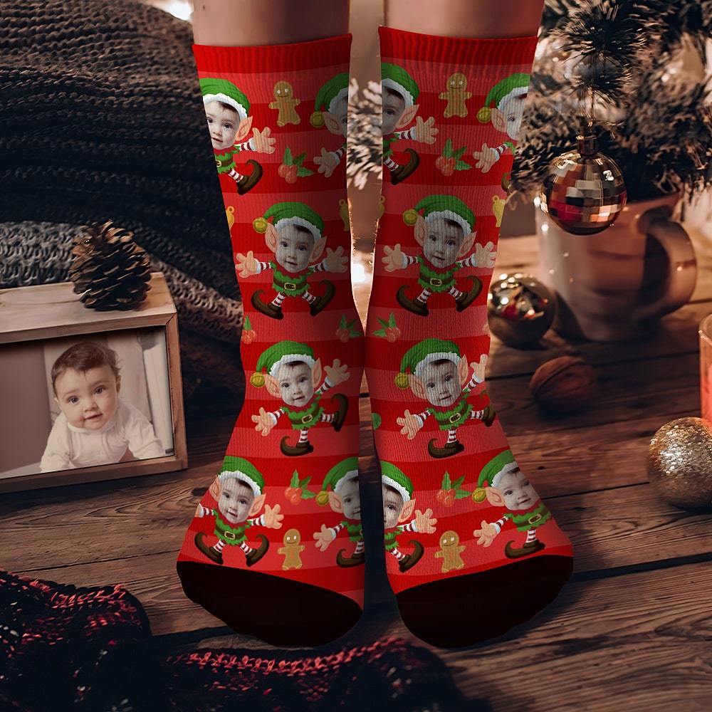 Personalized Christmas Elf Socks, Custom Face Socks