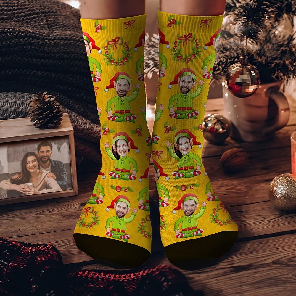 Personalized Christmas Elf Socks, Custom Face Socks 