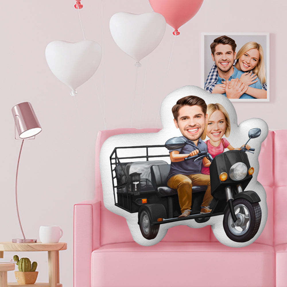 Custom Funny Double pillow Face Pillow for Couple Riding Tricycle - mysiliconefoodbag