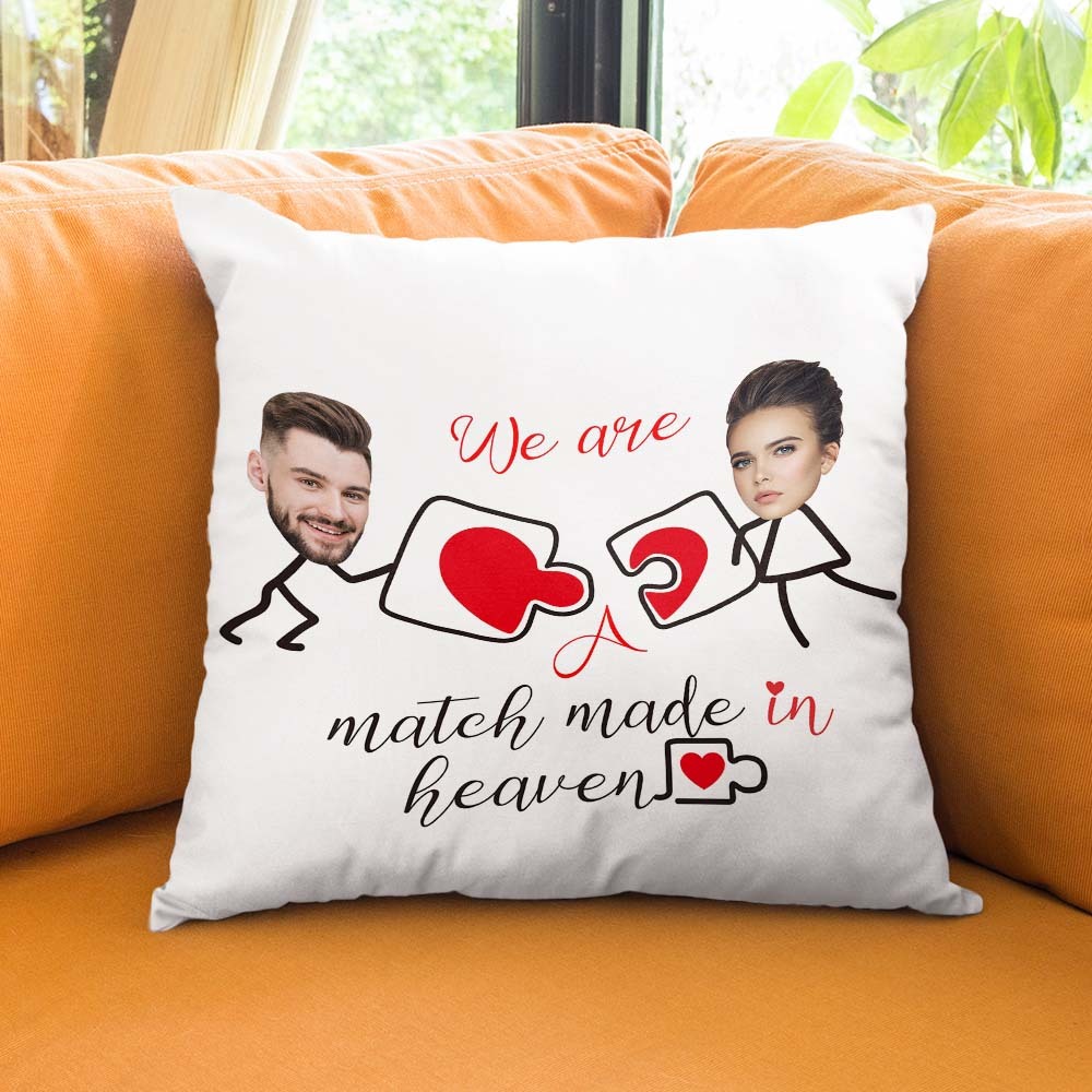 Custom Matchmaker Face Pillow Puzzle Personalized Couple Photo Throw Pillow Valentine's Day Gift - mysiliconefoodbag