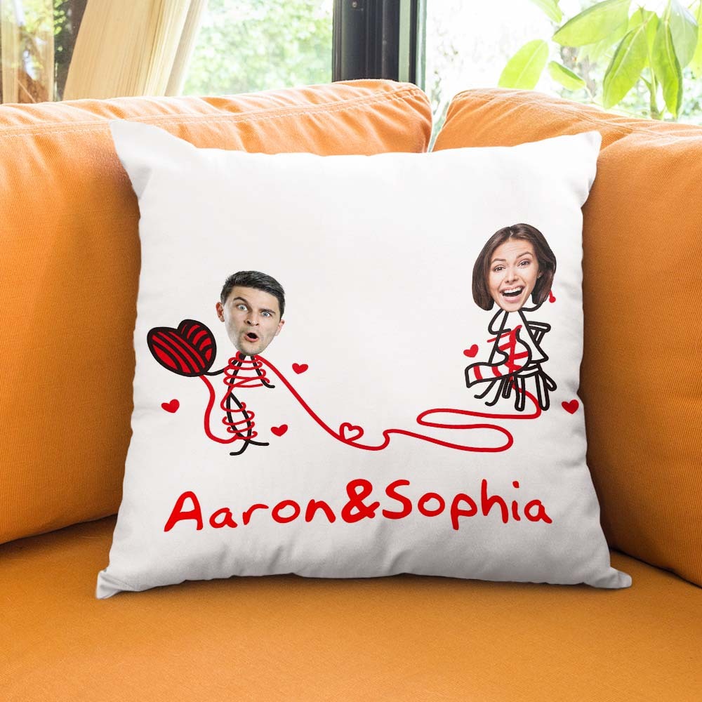 Custom Matchmaker Face Pillow Knitting Sweater Personalized Couple Photo and Text Throw Pillow Valentine's Day Gift - mysiliconefoodbag
