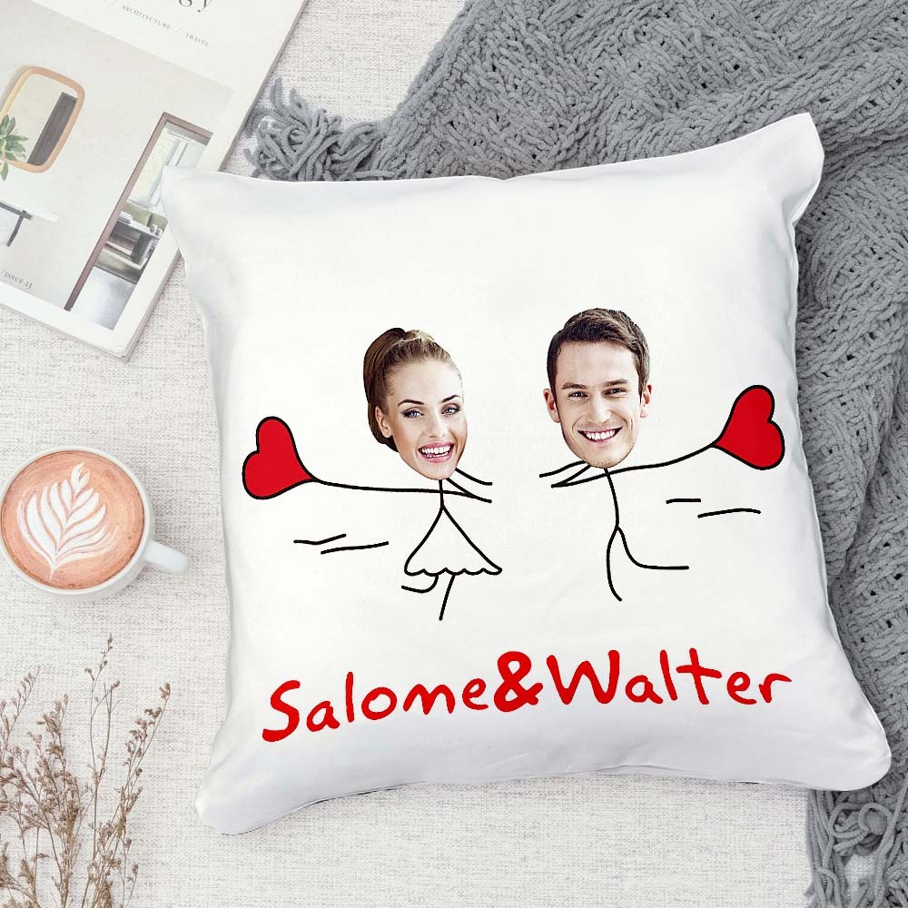Custom Matchmaker Face Pillow Love Balloon Run Personalized Couple Photo and Text Throw Pillow Valentine's Day Gift - mysiliconefoodbag