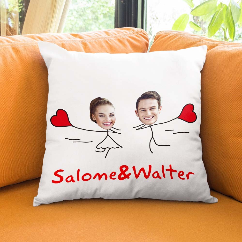 Custom Matchmaker Face Pillow Love Balloon Run Personalized Couple Photo and Text Throw Pillow Valentine's Day Gift - mysiliconefoodbag