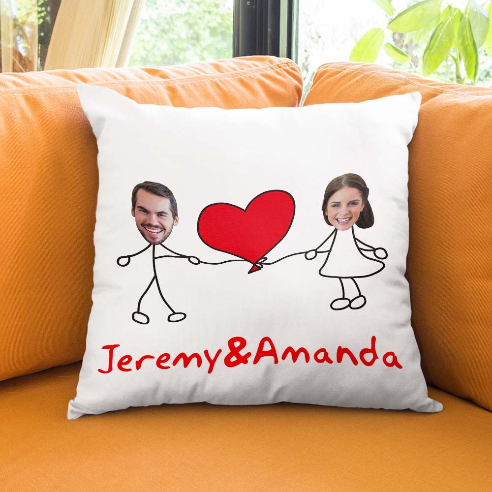 Custom Matchmaker Face Pillow Extra Large Love Heart Personalized Couple Photo and Text Throw Pillow Valentine's Day Gift - mysiliconefoodbag