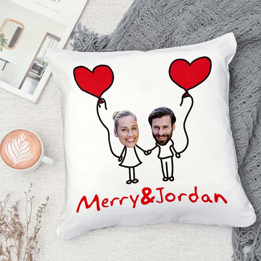 Custom Matchmaker Face Pillow Hand in Hand Personalized Couple Photo and Text Throw Pillow Valentine's Day Gift - mysiliconefoodbag