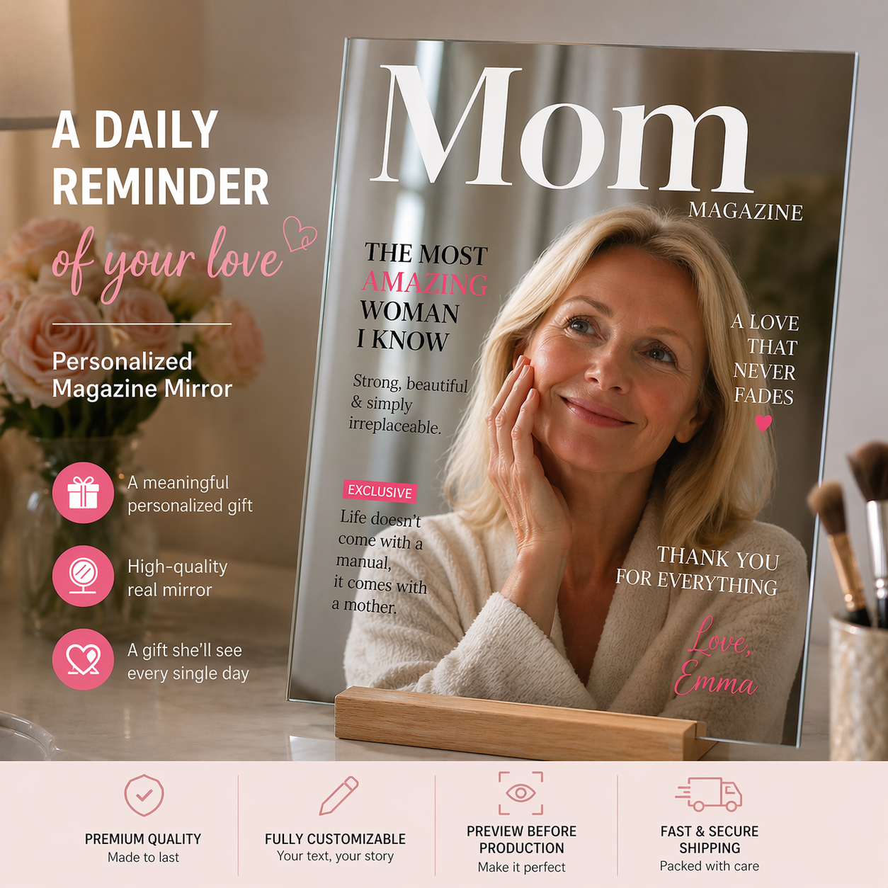 Personalized Mirror with Email Preview Reminds Mom She’s Loved Everyday Gift for Her on Mother's Day