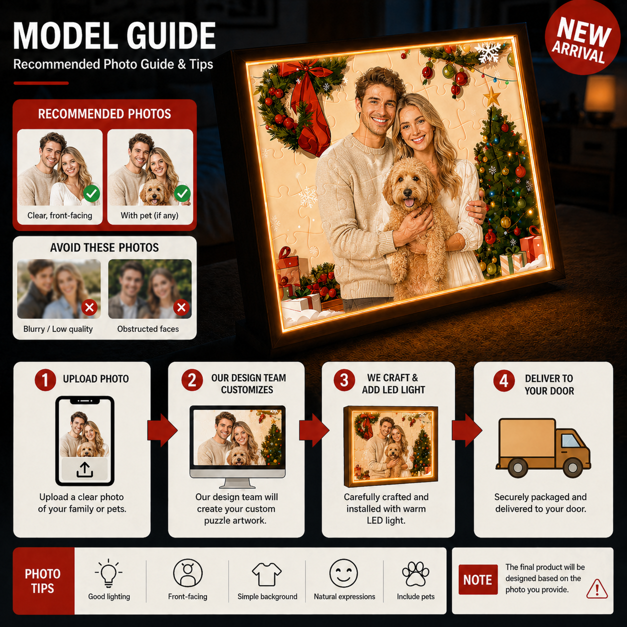 Personalized Photo Puzzle 48 Piece LED Acrylic Light Up Jigsaw with Wooden Frame Birthday Gift