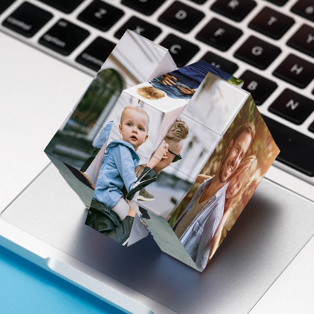 Custom Multi Photo Rubic Cube - For Father And Children - mysiliconefoodbag