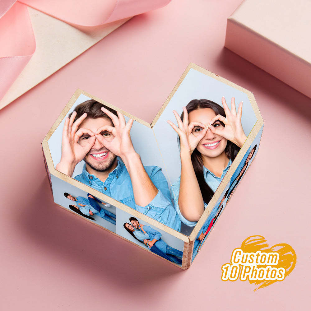 Personalised Heart Wooden Photo Rubic's Cube Home Ornament Rubic's Cube Gift for Couples - mysiliconefoodbag