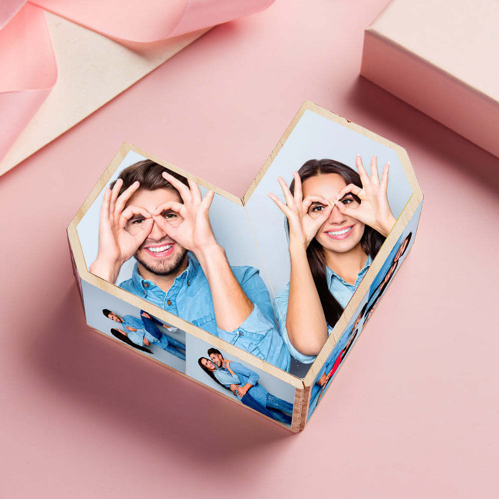 Personalised Heart Wooden Photo Rubic's Cube Home Ornament Rubic's Cube Gift for Couples - mysiliconefoodbag