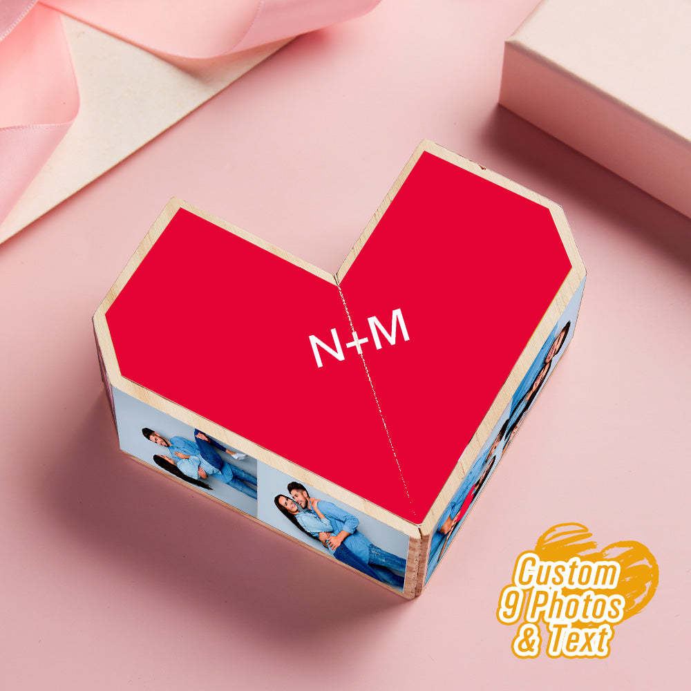 Personalised Heart Wooden Photo Rubic's Cube Home Decoration Gift for Anniversary - mysiliconefoodbag
