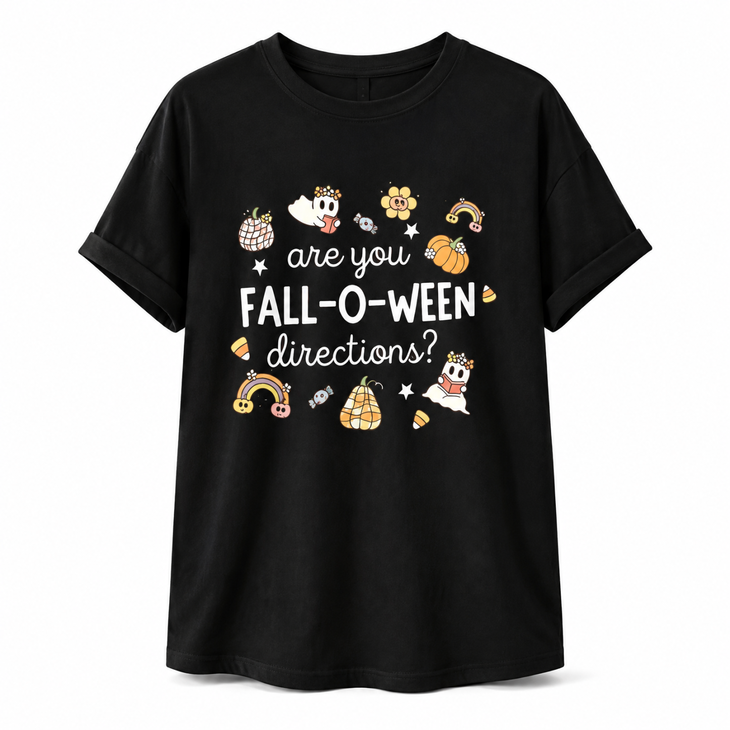 Halloween T-Shirt with Text "are you FALL-O-WEEN directions?" Halloween Gift for Her & Him