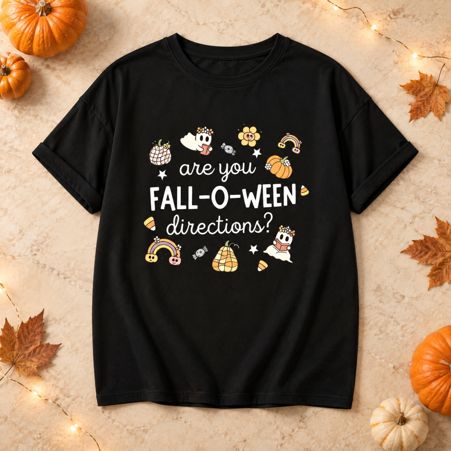 Halloween T-Shirt with Text "are you FALL-O-WEEN directions?" Halloween Gift for Her & Him