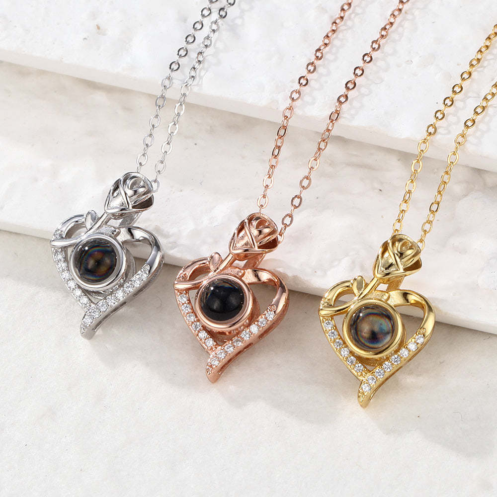 Custom Projection Necklace Rose Heart Photo Necklace for Her - mycustomtirecover