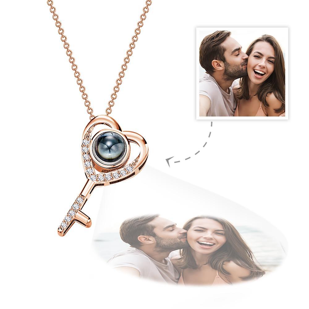 Personalized Photo Projection Necklace Love Key Necklace Valentine's Day Gift - MyFaceTshirt