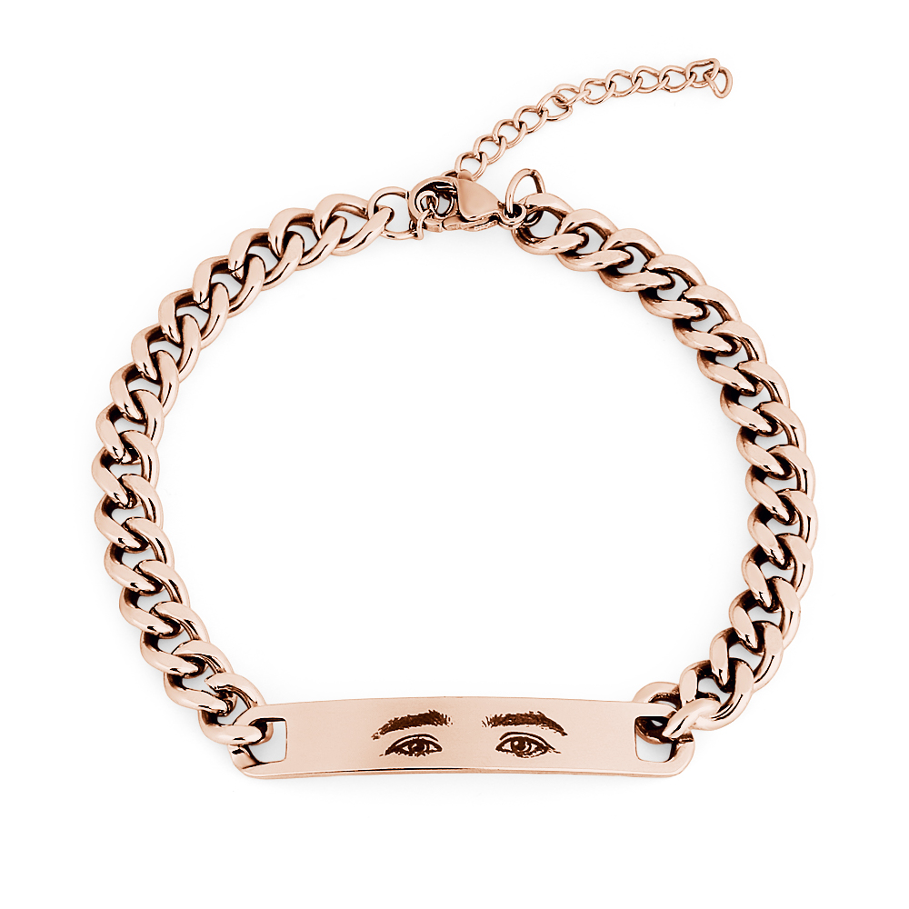 Stainless Steel Laser Engraved Custom Eye Photo Couple Bracelet