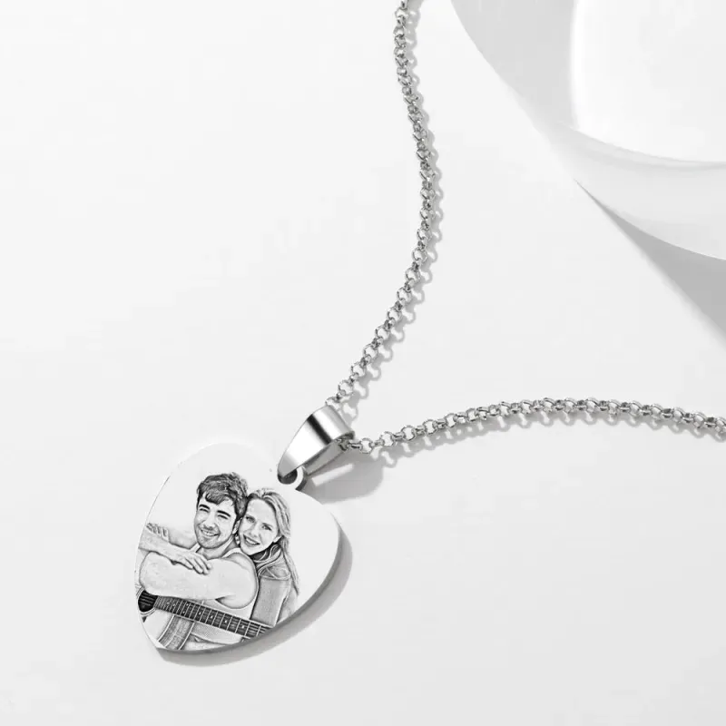 Heart Photo Calendar Engraved Tag Necklace With Engraving Stainless Steel Gifts for Her