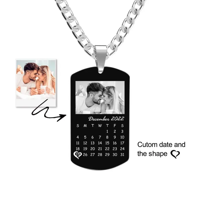 Custom Black Filter Photo Necklace With Heart Circled Calendar Perfect Gift For Couples On Anniversary