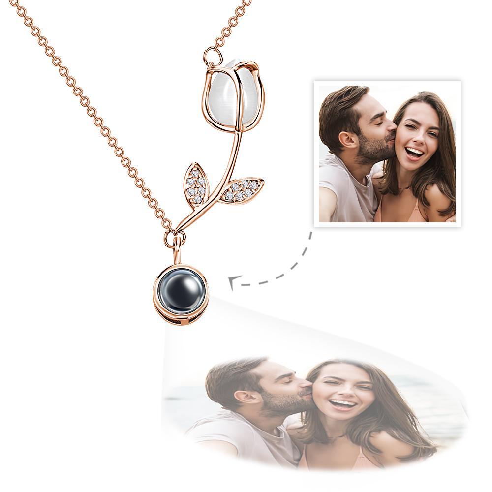 Tulip Photo Projection Necklace Personalized Elegant Flower Pendant Jewelry Gift for Her - MyFaceTshirt