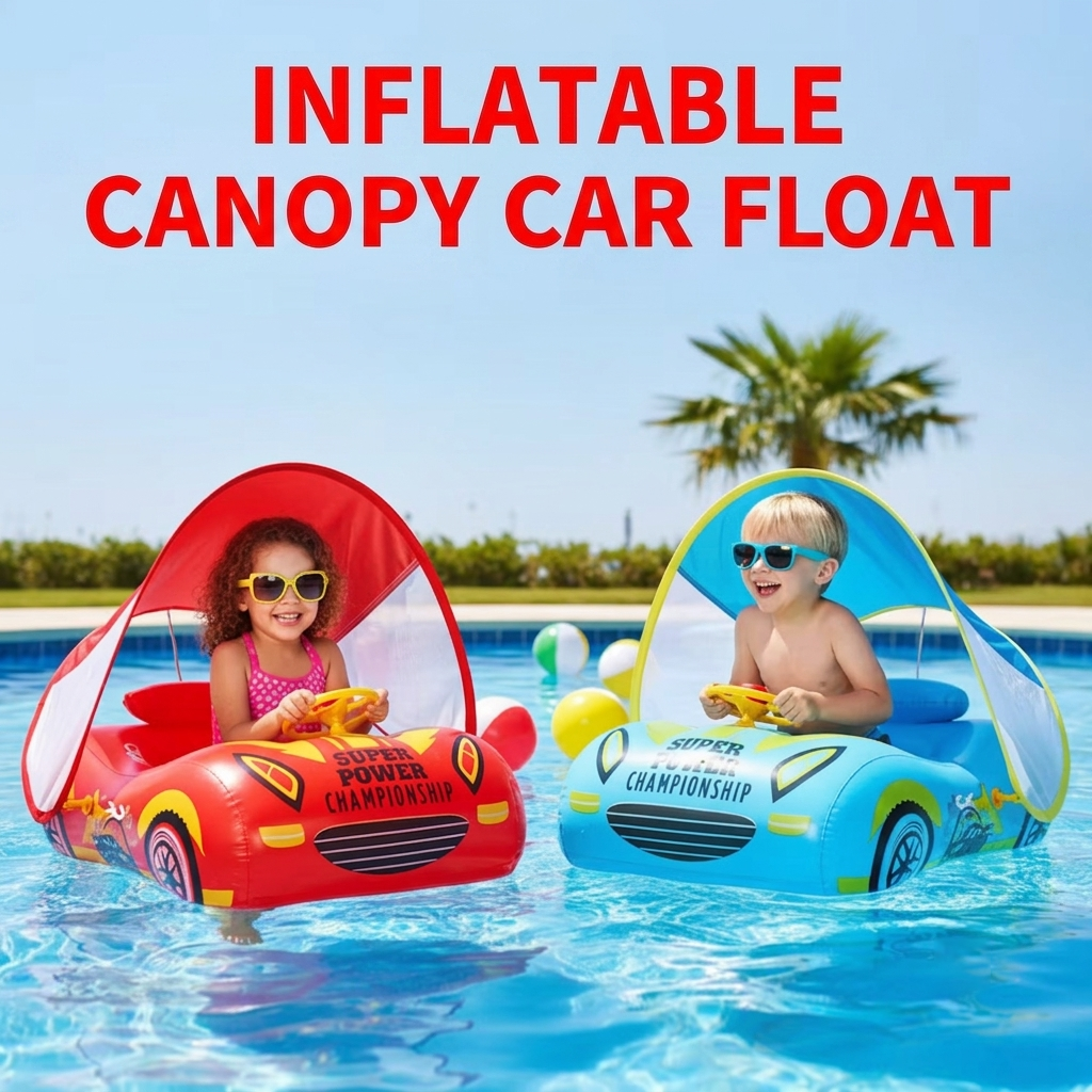 Non-Inflatable Infant Swim Float with Canopy, Baby Pool Float Swim Trainer, Foam Swimming Ring for Toddlers