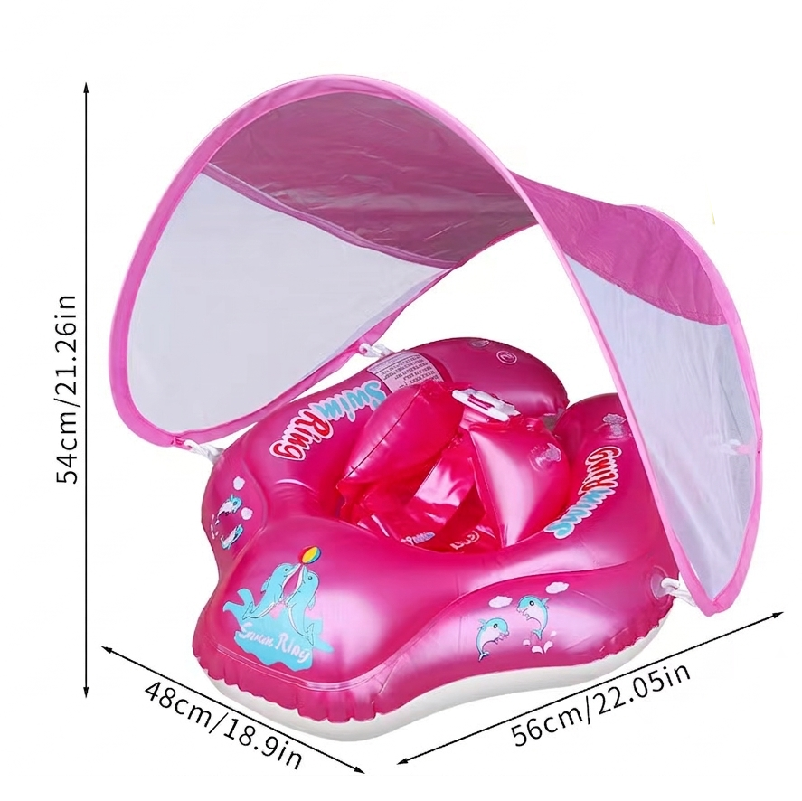 Non-Inflatable Infant Swim Float with Canopy, Baby Pool Float Swim Trainer, Foam Swimming Ring for Toddlers