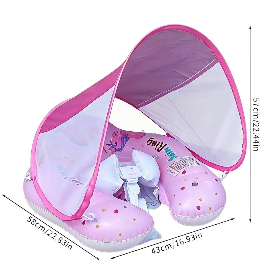 Non-Inflatable Infant Swim Float with Canopy, Baby Pool Float Swim Trainer, Foam Swimming Ring for Toddlers