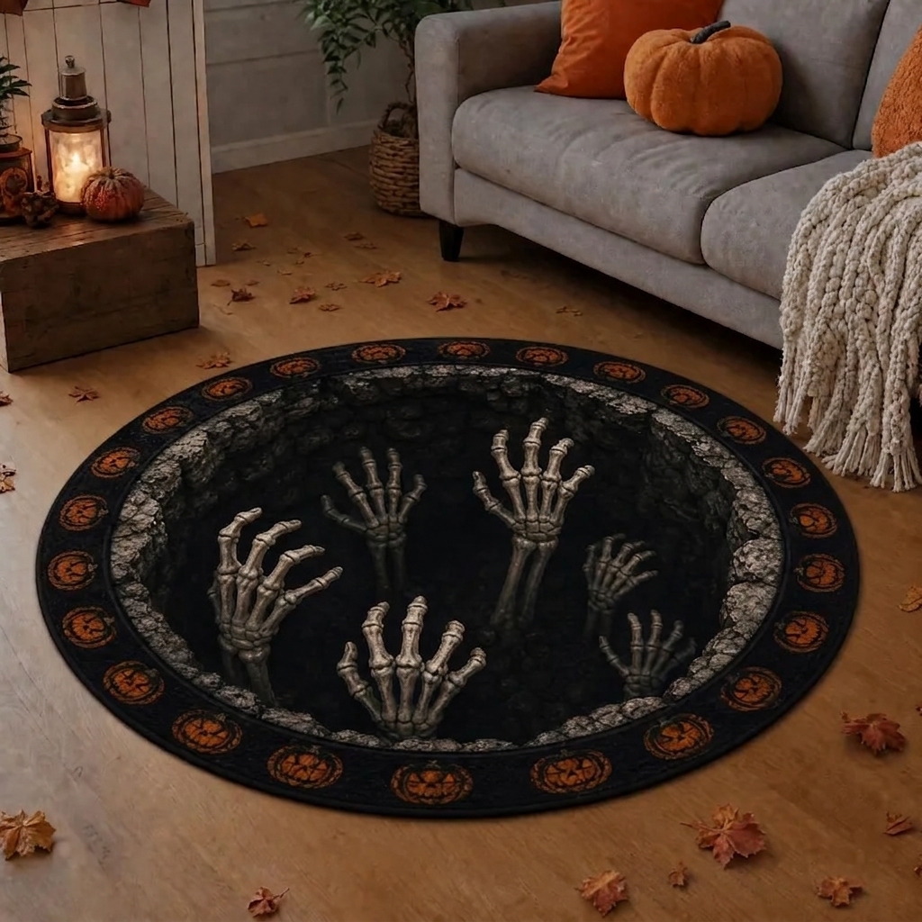 3D Optical Illusion Halloween Rug – Spooky Bottomless Hole Non-Slip Area Rug for Living Room, Entryway & Holiday Decor - mysiliconefoodbag