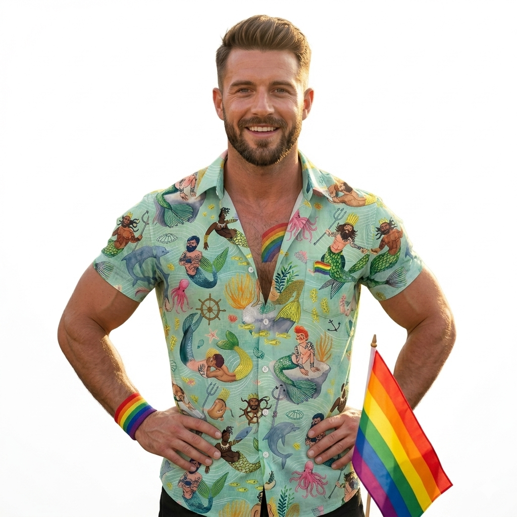 Men's Mermaid Green Shirt Pride Month From Size S to 5XL with Comfortable Butterfly Mesh Fabric Material For LGBTQ