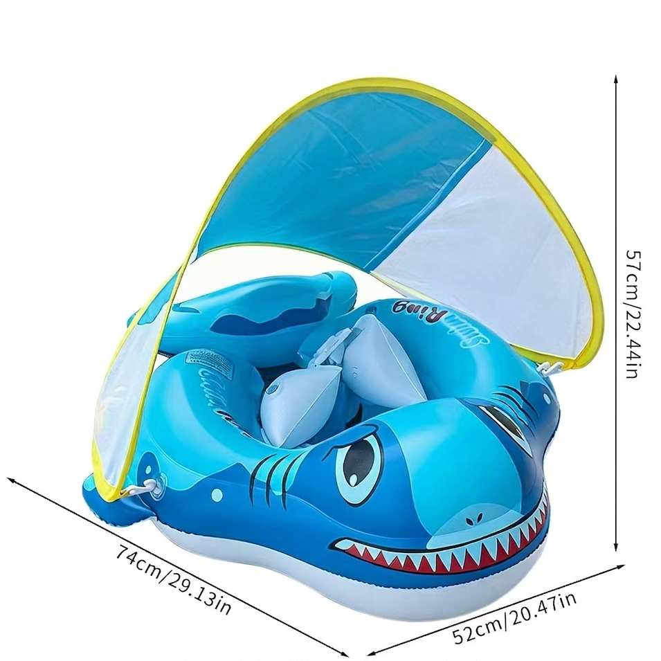 Non-Inflatable Infant Swim Float with Canopy, Baby Pool Float Swim Trainer, Foam Swimming Ring for Toddlers