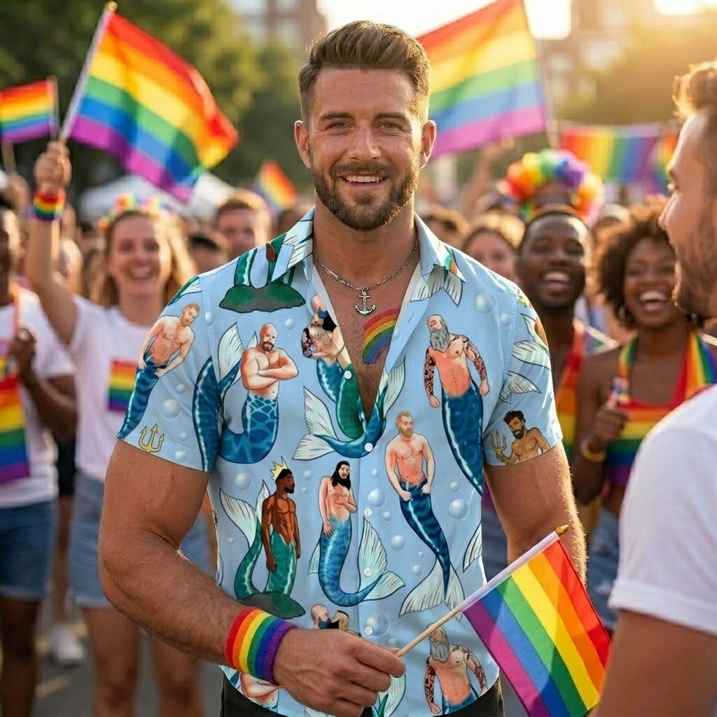 Men's Mermaid Blue Shirt Pride Month From Size S to 5XL with Comfortable Butterfly Mesh Fabric Material For LGBTQ