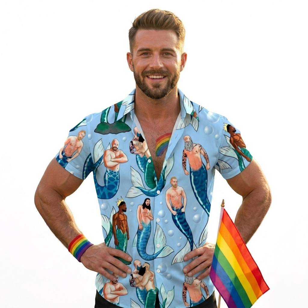 Men's Mermaid Blue Shirt Pride Month From Size S to 5XL with Comfortable Butterfly Mesh Fabric Material For LGBTQ