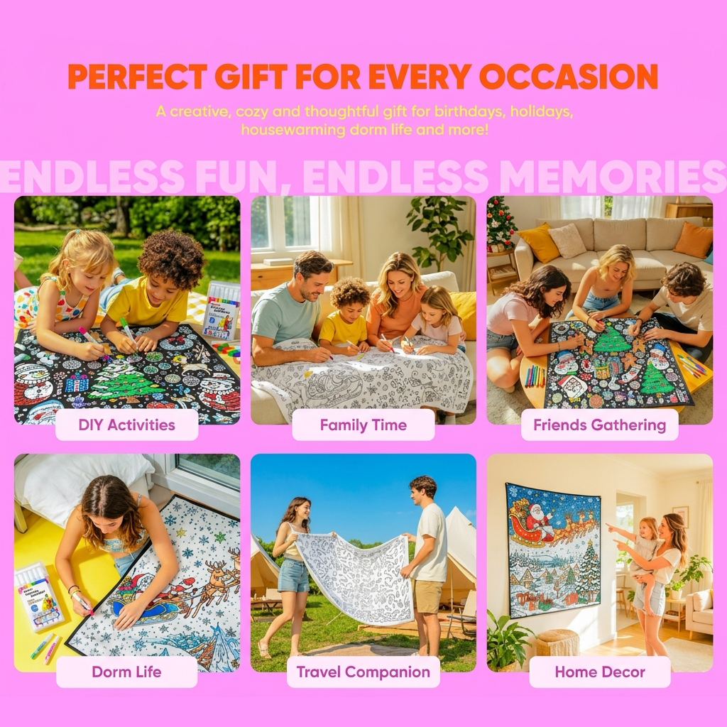 DIY Drawing Blanket (Optional 24-Color Marker Set) Create Your Art Blanket Washable Keepsake Blanket for Kids & Adults