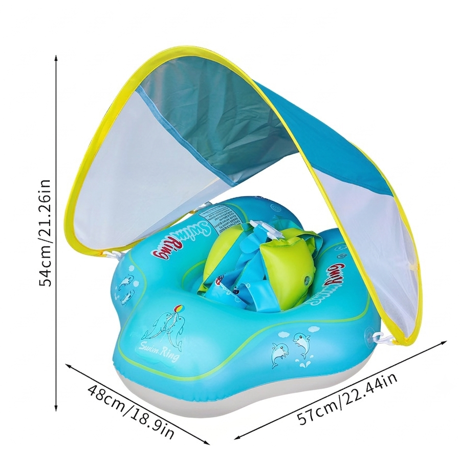 Mambobaby Non-Inflatable Baby Swim Float with Sun Canopy, 3-24 Months