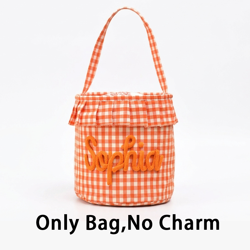 Halloween Basket Ruffle Personalized,Plaid Trick or Treat Bag with Custom Name,Halloween Candy Bucket for Kids,Halloween Storage Basket Gift