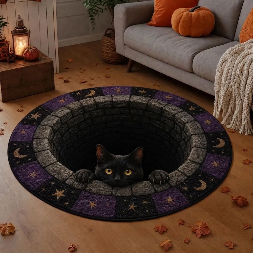 3D Optical Illusion Halloween Rug – Spooky Bottomless Hole Non-Slip Area Rug for Living Room, Entryway & Holiday Decor - mysiliconefoodbag