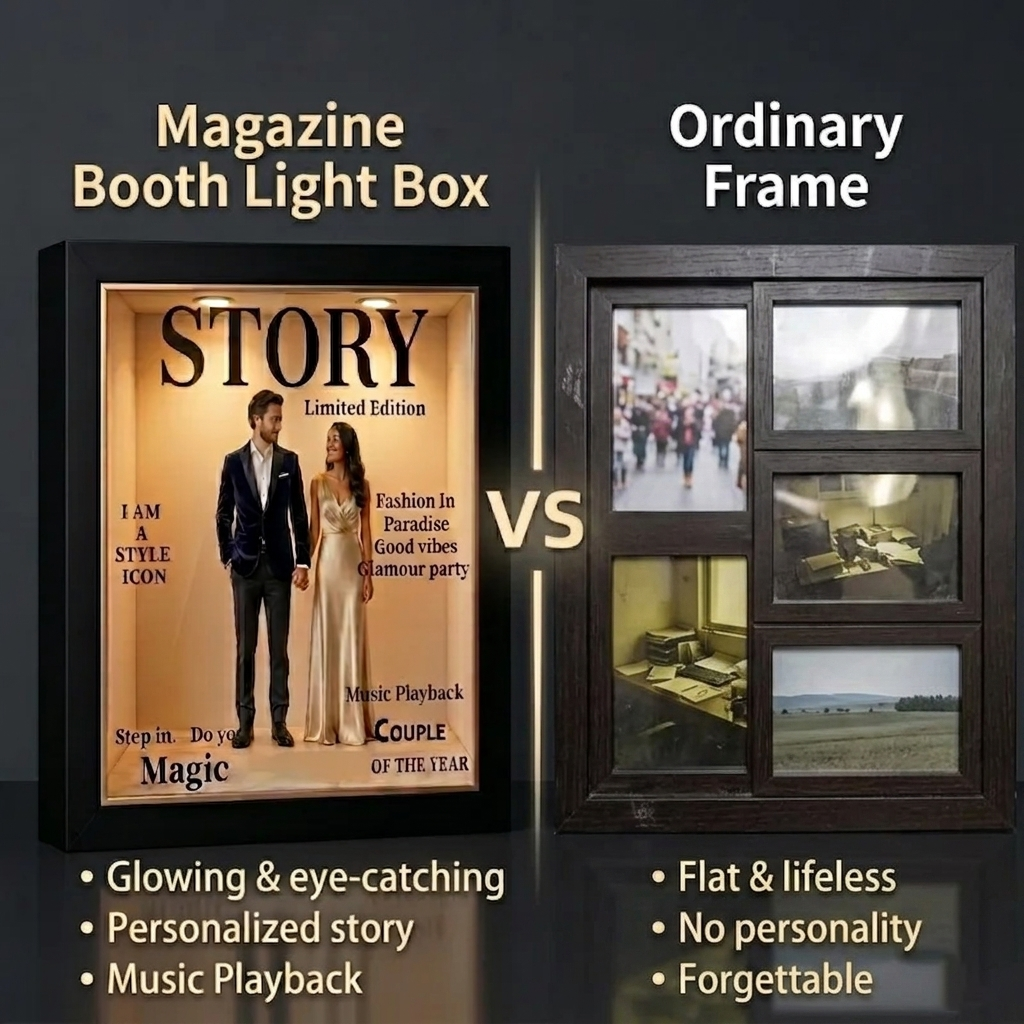 Custom Magazine Booth Frame with Light & Music | Personalized Photo Box Music LED Light Box Gift for Couples on Anniversary