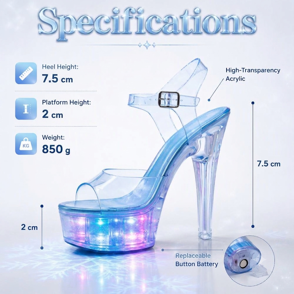 Snowflake Projection Light Up Heels for Girls | Crystal LED Princess Shoes for Teens, Birthday Parties & Special Occasions