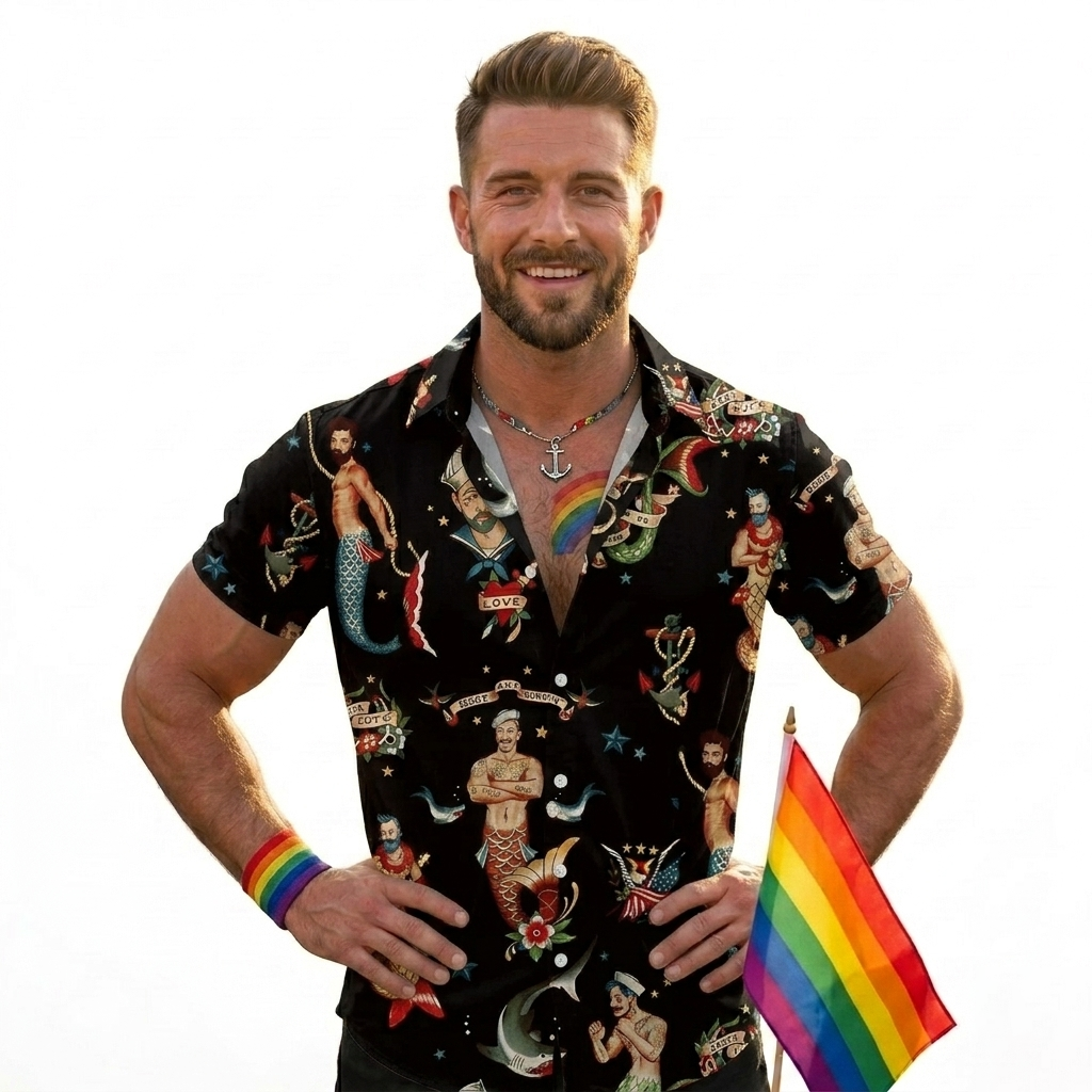 Men's Black Mermaid Shirt Pride Month From Size S to 5XL with Comfortable Butterfly Mesh Fabric Material For LGBTQ