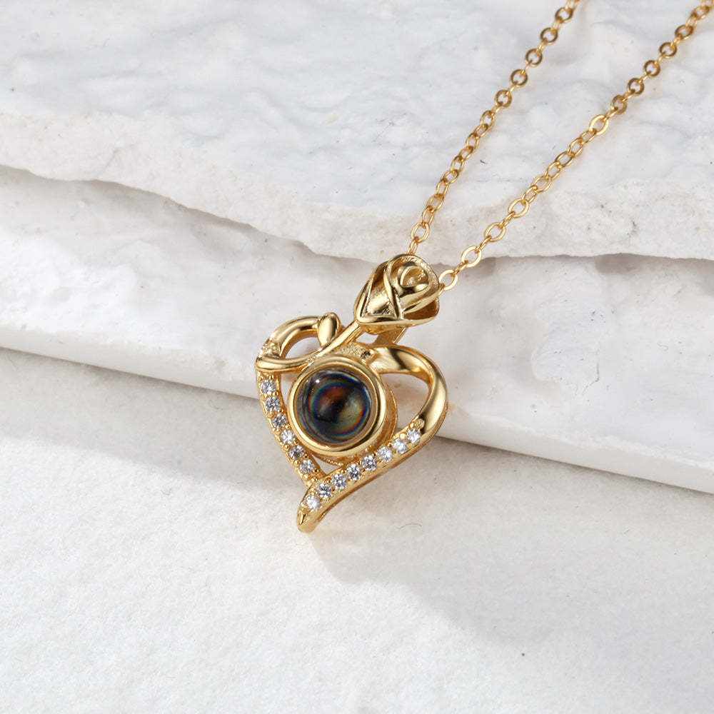 Custom Projection Necklace Rose Heart Photo Necklace for Her - mycustomtirecover