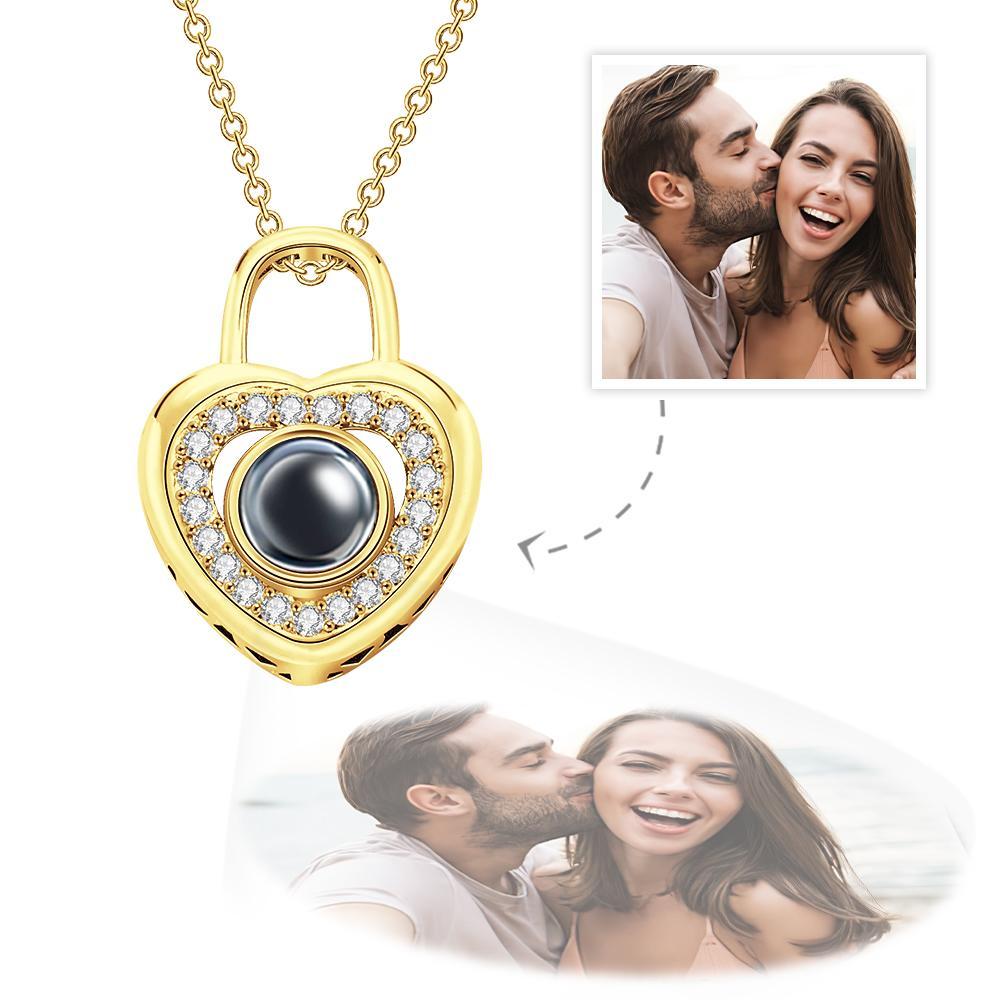 Personalized Photo Projection Necklace Love Heart Lock Shaped Pendant Valentine's Day Gift - MyFaceTshirt