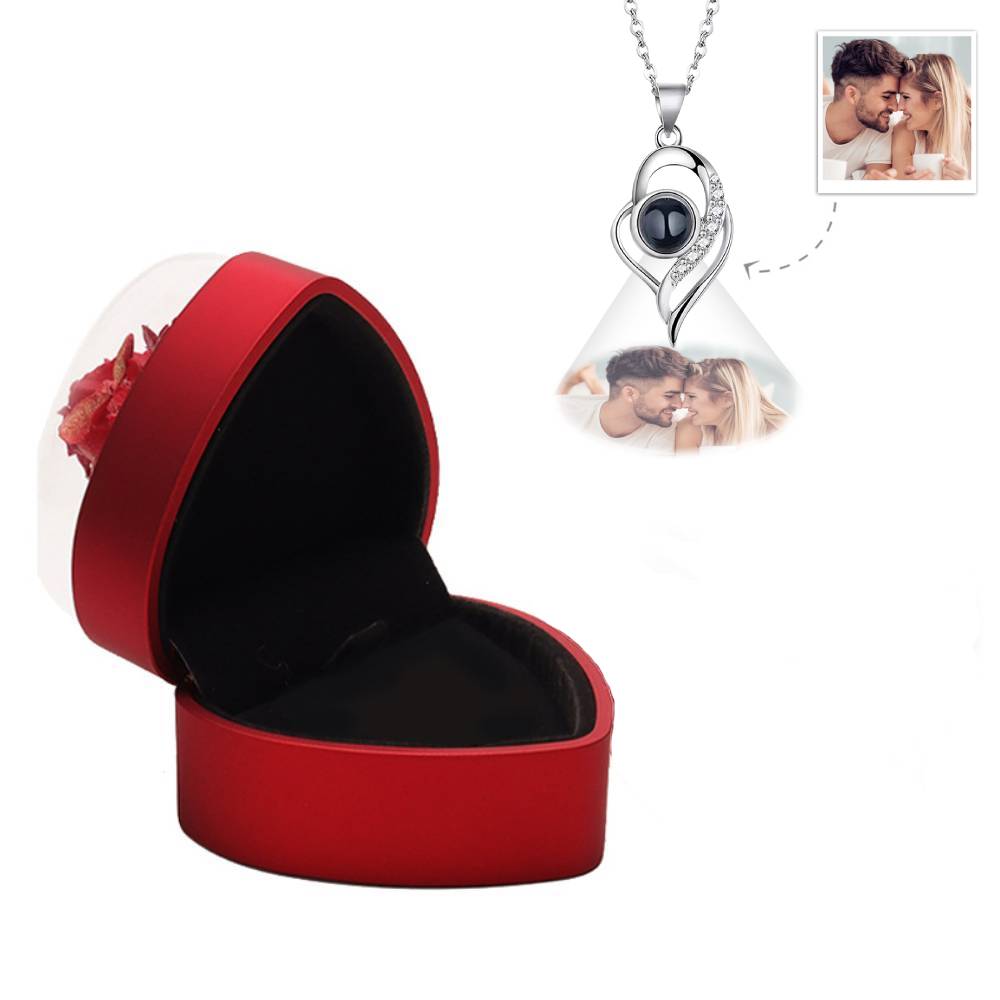 Personalized Projection Necklace with Rose Jewelry Box Heart Gift Box Valentine's Day Gift for Her