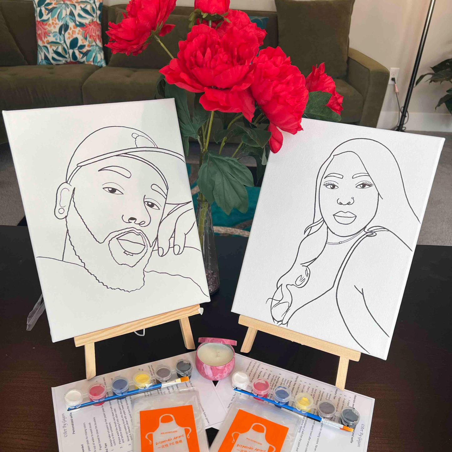 Paint your partner/Selfie/Personalized Couples/Date night/ Pre-drawn Canvas, Paint & Sip party