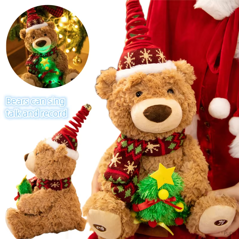 Christmas Teddy Bear Plush Toy with Singing & Voice Recording for Kids Adults Christmas Decorations, Birthday Gifts for Boys and Girls, Premium Plush Toy for Ages 1& Up Baby Toddlers, 15.5"