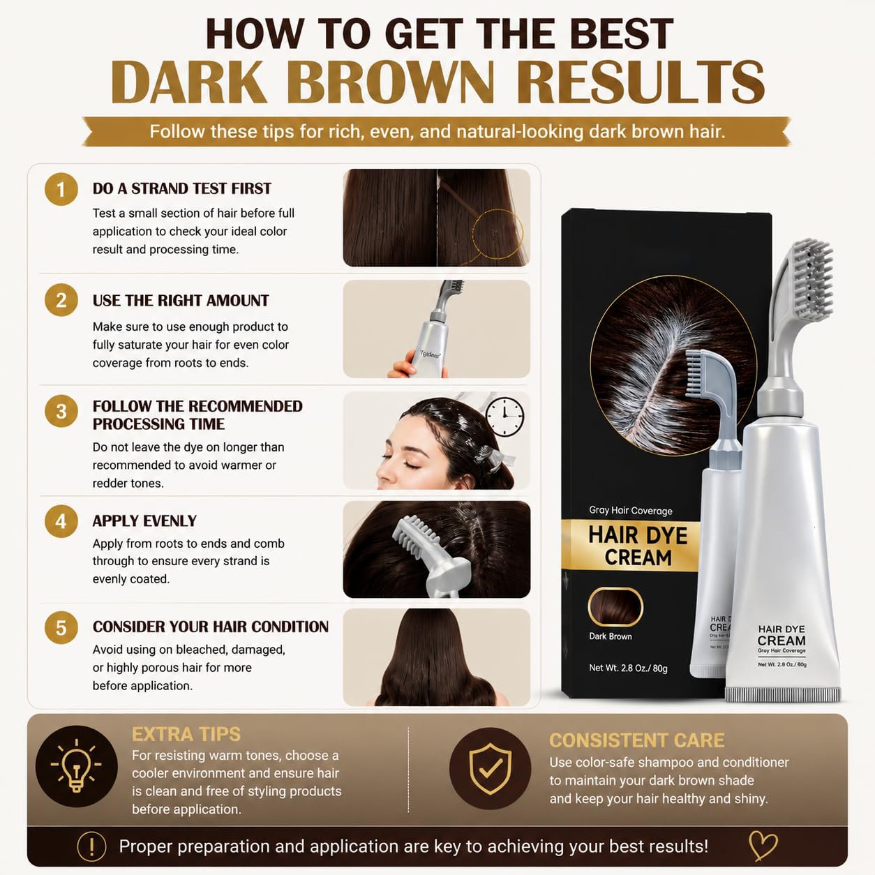 Hair Dye Comb Root Touch Up, Ammonia Free Gray Coverage, Dark Brown | Natural Plant Extract Hair Color Cream with No Mix Formula,Suitable for Men & Women,Covers Gray Hair Without Bleaching, 2.8oz