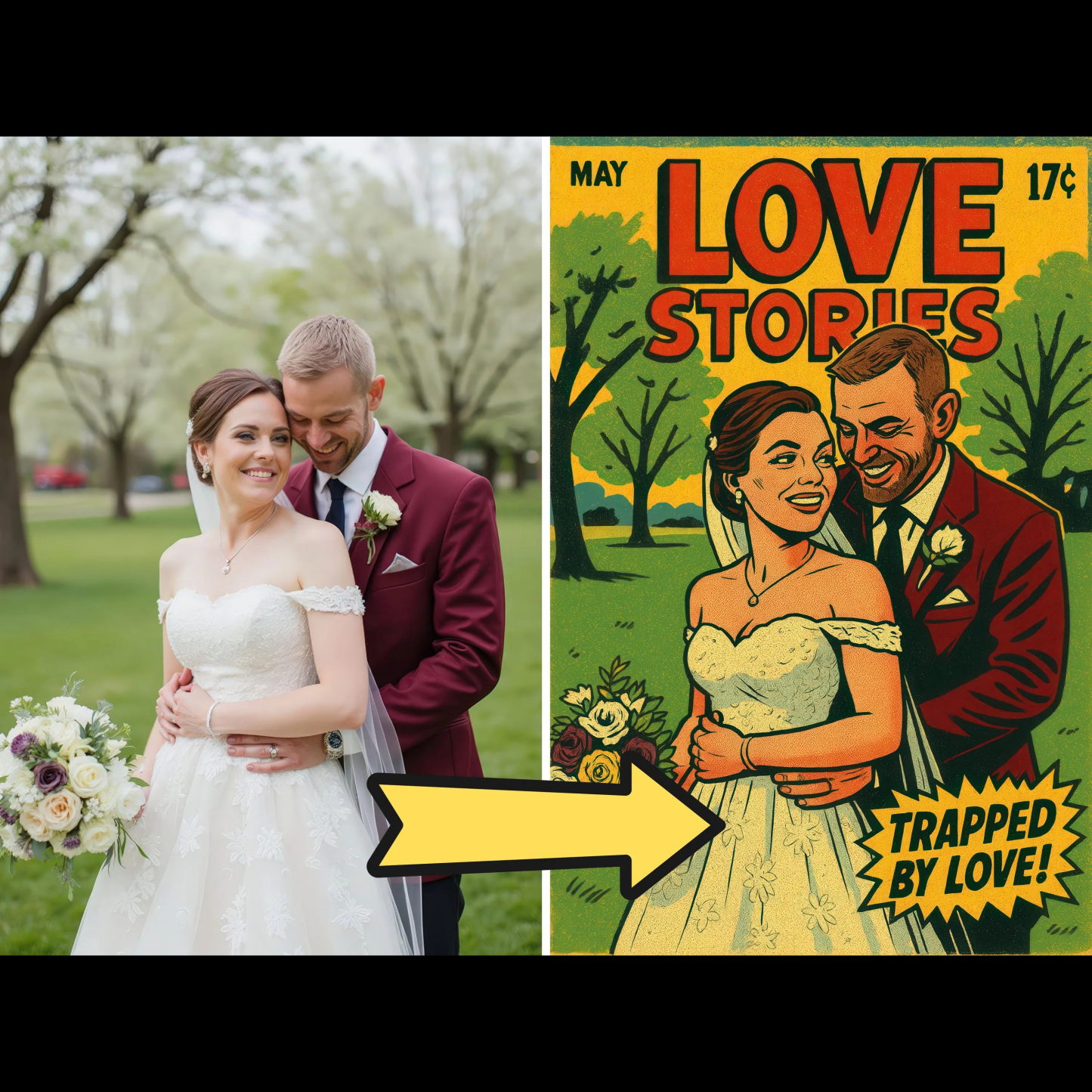Custom Comic Book Cover Wedding Retro Portrait | Canvas Wall Art | Vintage Retro Wedding Keepsake from Your Special Day | Romantic Gift for Newlyweds
