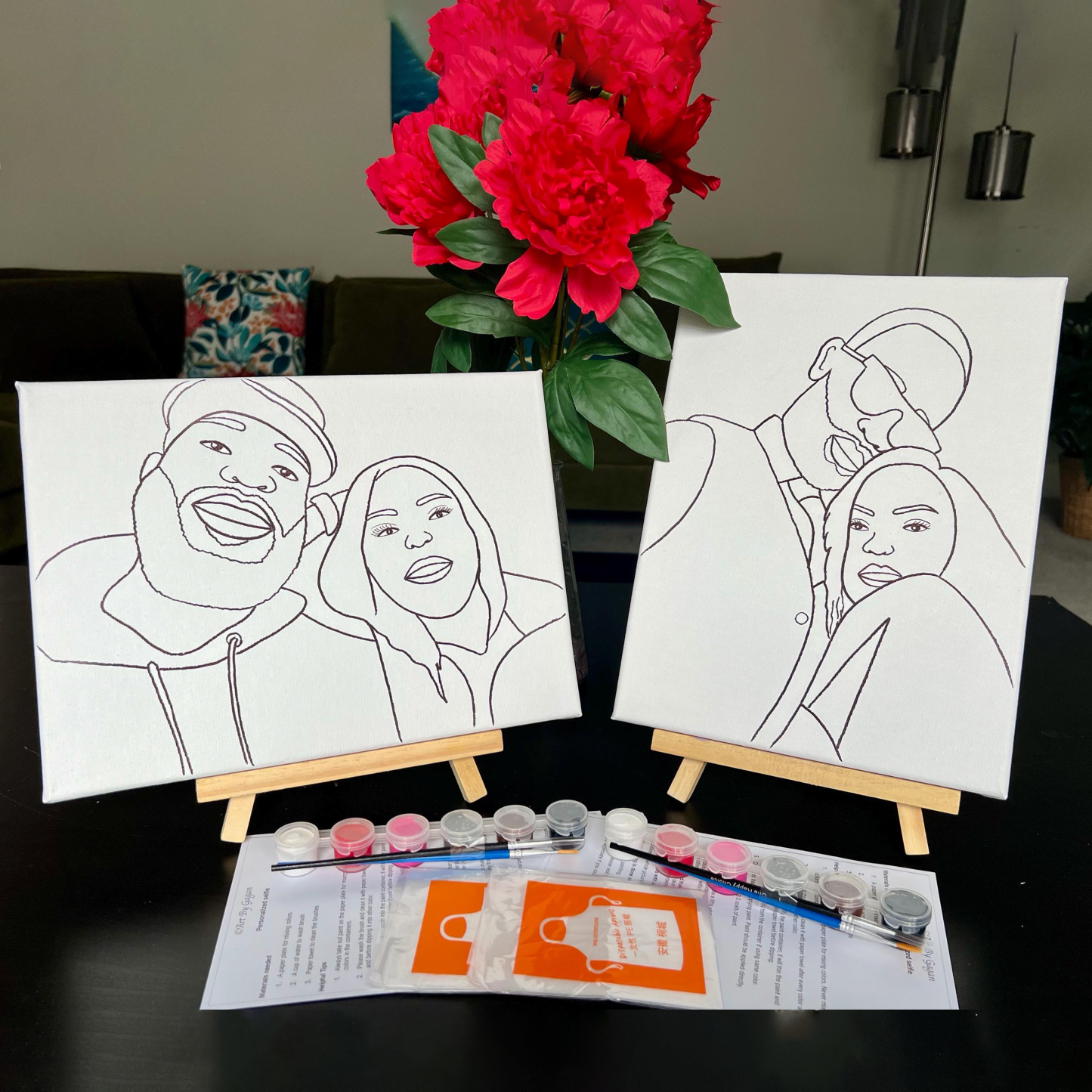 Paint your partner/Selfie/Personalized Couples/Date night/ Pre-drawn Canvas, Paint & Sip party